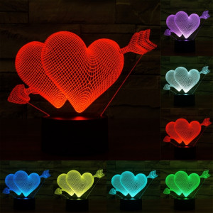 Flèche à travers le style de coeur 7 Décoloration de couleur Lampe de stéréo visuelle créative Commande de commutation tactile 3D Lampe de bureau à LED Lumière de nuit SF62379-20
