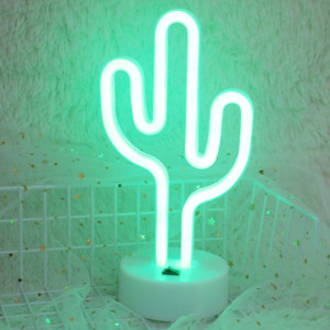 Cactus forme romantique néon LED vacances lumière avec support, fée chaleureuse lampe décorative lampe de nuit pour Noël, mariage, fête, chambre à coucher (lumière verte) SH62GL1087-20