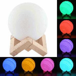 Lampe d'impression 3D Jupiter, Diamètre: 10cm, Recharge USB Patted 7-Color Changement de lumière à LED Éclairage à économie d'énergie avec socle en bois SH7891340-20