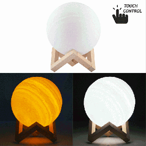 Lampe Jupiter 3D Print, Diamètre: 15cm, USB Touch Control 2-Color Changement de lumière à LED Éclairage à économie d'énergie avec socle en bois SH78921703-20