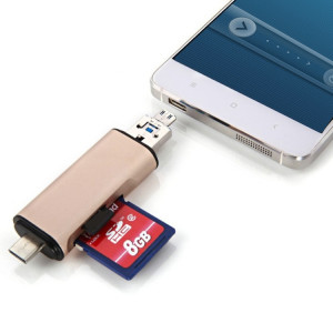 3 en 1 Type-c & Micro USB & USB 2.0 Lecteur de carte SD / TF 3 ports pour Smartphones / PC compatibles OTG (Or) SH001J410-20