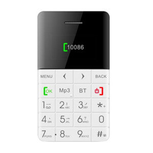 AEKU Qmart Q5 Card Téléphone portable, réseau: 2G, 5,5 mm Ultra mince Pocket Mini Slim Card Phone, 0,96 pouces, clavier QWERTY, BT, podomètre, télécommandé, musique MP3, capture à distance (blanc) SA432W4-20