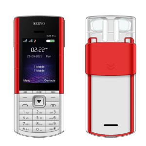 Téléphone portable SERVO R25 Pro avec casques Bluetooth TWS, 2,4 pouces, 24 touches, prise en charge Bluetooth, numérotation rapide, réponse automatique, FM, lampe de poche, GSM, double SIM (blanc rouge) SS879W1133-20