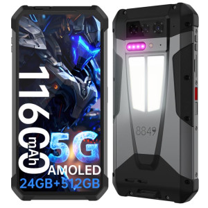  Téléphone robuste Unihertz 8849 Tank 4 avec projecteur de vision nocturne, 12 Go + 512 Go, 6,78 pouces, Android 14, Dimensity 7300, MT6878 Octa Core, réseau 5G, NFC (noir) SU004B533-20