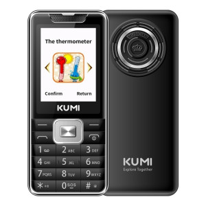 Mini téléphone portable KUMI Mi1, thermomètre frontal, 2,4 pouces, MTK6261D, Bluetooth, 21 touches, double SIM, SOS, FM, réseau: 2G, mesure de la température corporelle (noir) SK609B696-20