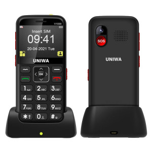Uniwa v1000 4G téléphone portable aîné, 2,31 pouces, Unisoc Tiger T117, 1800mAh Batterie, 21 clés, Support BT, FM, MP3, MP4, SOS, Torch, Réseau: 4G, avec la base d'accueil (Noir) SU866B1094-20