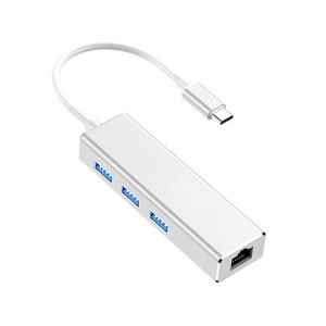 USB-C / Type-C vers Gigabit Ethernet RJ45 et 3 x adaptateur USB 3.0 convertisseur HUB, ordinateur tablette externe téléphone universel (argent) SH006S1517-20