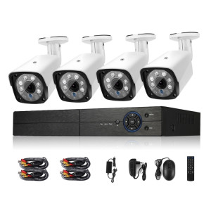 A4B3Kit 2MP 4CH 1080P Système de caméra de sécurité CCTV Kit de surveillance AHD DVR, prise en charge de la vision nocturne / détection de mouvement (Blanc) SH125W1631-20