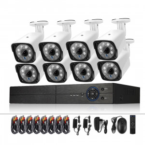 A8B3 / Kit Système DVR de surveillance 8CH 1080N et caméra Bullet HD étanche 720P 1.0MP, vision nocturne infrarouge compatible et télécommande P2P & téléphone (blanc) SH062W976-20