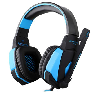 KOTION EACH G4000 Version USB Stéréo Gaming Headset Casque Bandeau avec Microphone Contrôle du Volume LED Lumière pour PC Gamer, Longueur du Câble: Environ 2.2m (Noir + Bleu) SK04BL1590-20