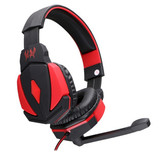 KOTION CHAQUE G4000 Version USB Stéréo Gaming Headset Casque Headband avec Microphone Contrôle du Volume LED Lumière pour PC Gamer, Longueur de Câble: Environ 2.2m (Noir + Rouge) SK04BR453-20