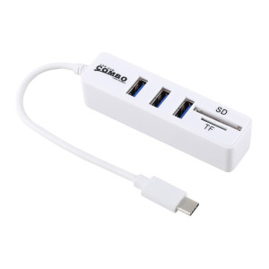 Lecteur de cartes SD et TF 2 en 1 + 3 x ports USB pour convertisseur de concentrateur USB-C / Type-C, longueur totale: 24 cm (blanc) SH239W1978-20