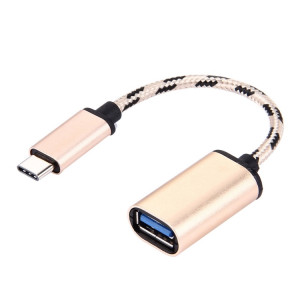 Câble de données USB-C / Type-C mâle à USB 2.0 femelle à tête métallique de style tissé de 15 cm, Câble de données USB-C / Type-C mâle vers USB 2.0 femelle de 15 cm à tête métallique de style tissé (doré) SH564J571-20