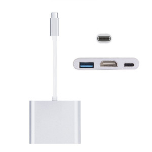 Adaptateur USB-C / Type-C 3.1 mâle vers USB-C / Type-C 3.1 femelle et HDMI femelle et USB 3.0 femelle, pour Macbook 12 / Chromebook Pixel 2015 (argent) SH08491659-20