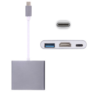 Adaptateur USB-C / Type-C 3.1 mâle vers USB 3.1 femelle-femelle et HDMI femelle-femelle et USB 3.0, pour Macbook 12 / Chromebook Pixel 2015 (gris) SH849H481-20