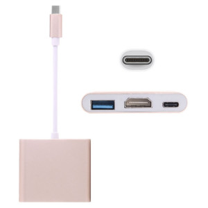Adaptateur femelle USB-C / Type-C 3.1 mâle vers USB 3.1 femelle-femelle et HDMI femelle-femelle-USB 3.0, pour Macbook 12 / Chromebook Pixel 2015 (or) SH849J27-20