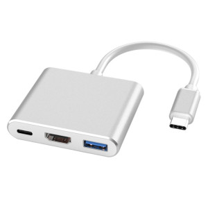 V125 UCB-C / Type-C mâle à PD + HDMI + USB 3.0 Femme 3 en 1 Convertisseur (argent) SH851S854-20