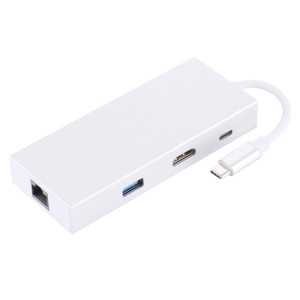 Adaptateur de lecteur de carte USB-C / Type-C vers HDMI et RJ45 & 2 x USB 3.0 et SD & Micro SD HUB avec chargement USB-C / Type-C, pour Macbook / Nouveau Macbook Pro / Huawei Matebook SH1265454-20