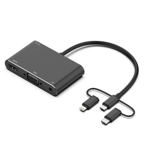7585B 3 en 1 micro USB / 8 broches / type-C à VGA / HDTV / AV Adaptateur HD Mobile HD Screen Acteur (Noir) SH601B1438-20