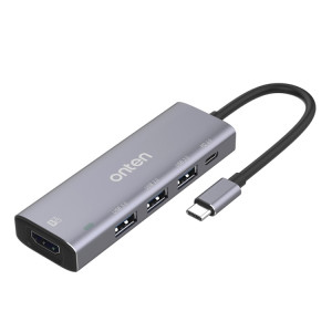 ONTEN OT-95123 5 en 1 Station d'accueil HDMI Type-C + USB + HDMI, Longueur du câble: 145mm (argent) SO672S13-20