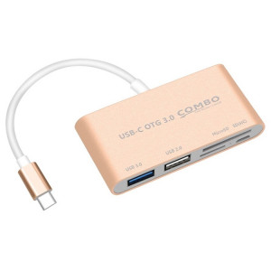 Combo T-693 5 en 1 USB-C / Type-C à SD / TF / Micro SD Slot + USB 3.0 + USB 2.0ports Lecteur de carte HUB OTG 2.0ports (or) SH779J38-20