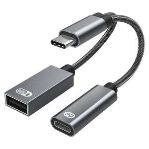 TA2Q USB-C / Type-C Homme à PD 60W USB-C / Type-C Chargement + Adaptateur OTG femelle USB 2.0 (gris) SH956H1734-20