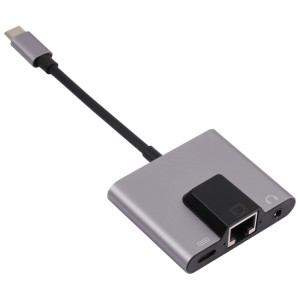 NK-1056TC 3 en 1 Homme USB-C / Type-C à la charge USB-C / TYPE-C + Ethernet + 3.5mm Écouteur Adaptateur femelle SH2126366-20