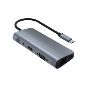 Adaptateur RJ45 9 en 1 + PD + SD/TF + USB 3.0 x 2 + HDMI + VGA + Audio vers USB-C / Type-C HUB SH22581564-20
