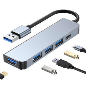 BYL-2301U Adaptateur 5 en 1 USB vers USB3.0 + USB2.0x3 + USB-C / Type-C HUB, Longueur du câble : 10 cm SH250589-20