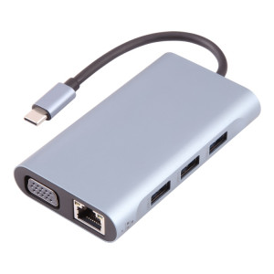 BYL-2111U3 Adaptateur HUB de station d'accueil USB-C / Type-C vers USB 7 en 1 (Argent) SH512S698-20