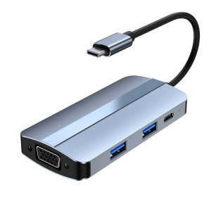 BYL-2106 Adaptateur HUB de station d'accueil USB-C / Type-C vers USB 7 en 1 (Argent) SH513S288-20