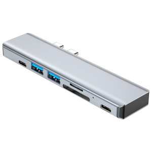 BYL-2101 Adaptateur HUB de station d'accueil double USB-C / Type-C vers USB 7 en 1 (Argent) SH514S32-20