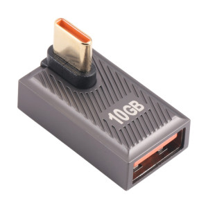 Adaptateur de charge USB-C/Type-C mâle vers USB femelle 10 Gbit/s, courbure centrale à 90 degrés (Gun Metal) SH14GM1270-20