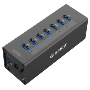 ORICO A3H7 Aluminium Haute Vitesse 7 Ports USB 3.0 HUB avec Alimentation 12V / 2.5A pour Ordinateurs Portables (Noir) SO013B191-20