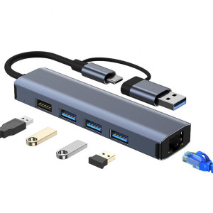 BYL-2208 Adaptateur HUB de station d'accueil multifonction USB + USB-C / Type-C vers USB 5 en 2 SH44101901-20
