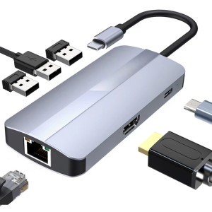 BYL-2209 Adaptateur HUB de station d'accueil multifonction USB-C / Type-C vers USB 6 en 1 SH44151300-20