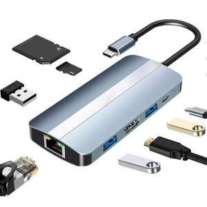 BYL-2205 Adaptateur HUB de station d'accueil multifonction USB-C / Type-C vers USB 8 en 1 SH4418708-20
