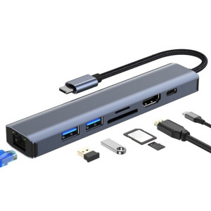 BYL-2303 Adaptateur HUB de station d'accueil multifonction USB-C / Type-C vers USB 7 en 1 SH442264-20