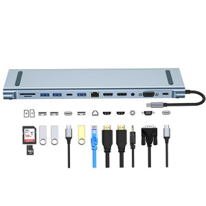 BYL-2003U2 12 en 1 USB-C / Type-C vers USB Adaptateur HUB de Station d'Accueil Multifonctionnel SH4424274-20