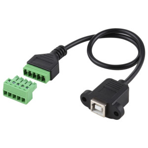 Fiche femelle USB Type-B vers bornes enfichables 5 broches Connecteur USB sans soudure Câble adaptateur de connexion sans soudure, longueur: 30 cm SH5317930-20