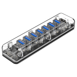 ORICO F7U 7 x ports USB 3.0 HUB de bureau à transmission rapide de 5 Gbps avec voyant bleu (transparent) SO521T463-20