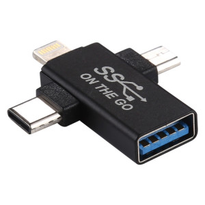 Adaptateur OTG multifonction 3 en 1 USB 3.0 à 8 broches + Micro USB + Interface USB-C / Type-C SH8369882-20