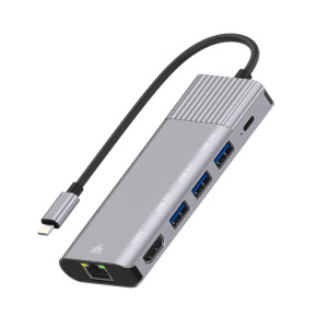 79591 6 en 1 8 broches vers RJ45 + HDMI + charge 8 broches + 3 ports USB 2.0 Station d'accueil de convertisseur de concentrateur multifonctionnel SH8459328-20