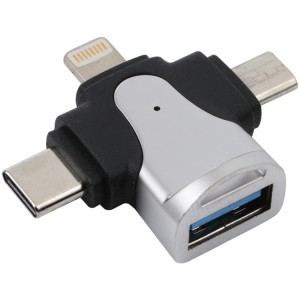 3 en 1 8 broches + USB-C / Type-C + micro USB mâle à l'adaptateur d'alliage de zinc femelle USB 3.0 SH8516526-20