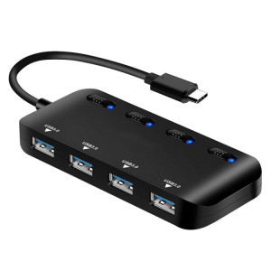 HUB 4 x USB 3.0 vers USB-C / Type-C haute vitesse avec interrupteur (noir) SH530B99-20