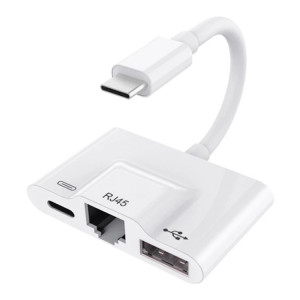 3 en 1 USB-C / TYPE-C Homme à USB + 100M RJ45 Ethernet + Power Adaptateur femelle SH85391021-20