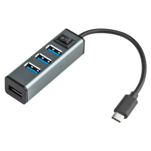 USB-C / TYPE-C à 4 ports USB 3.0 Ports Hub d'alliage d'aluminium avec interrupteur (gris) SH757H139-20