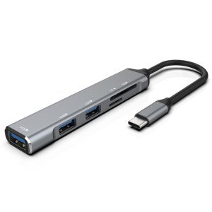 C-805 5 en 1 USB-C / Type-C à 3 Adaptateur de lecteur de carte USB 3.0 + TF / SD SH8939422-20