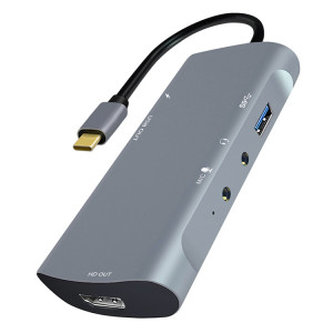 Z41 6 en 1 USB-C / TYPE-C à PD USB-C / TYPE-C + HD HDMI + USB 3.0 + 3.5mm AUX + USB + Interface microphone Multifonctionnel Capture de capture vidéo (gris) SH086H1858-20