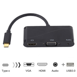 Adaptateur USB 2.0 + Port Audio + VGA + HDMI vers USB-C / Type-C HUB (Noir) SH606B654-20